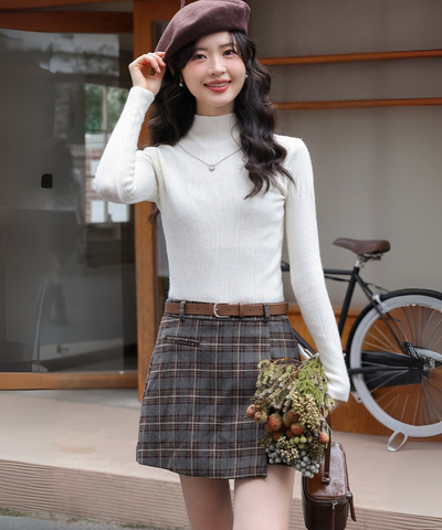 ベルト付きチェックラップ風スカパン