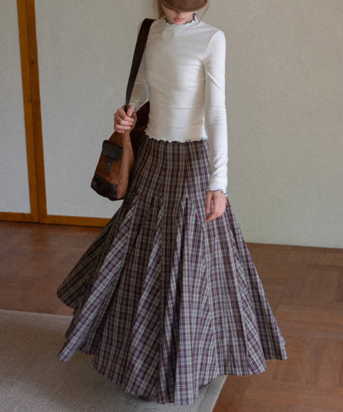 パネル切り替えチェック柄ロングスカート