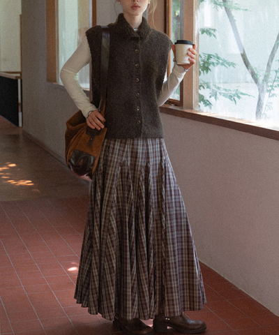 パネル切り替えチェック柄ロングスカート