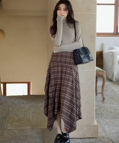 チェック柄イレヘムロングスカート