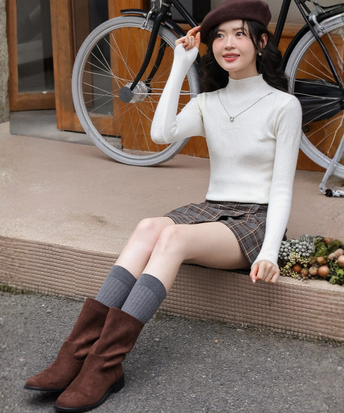 ベルト付きチェックラップ風スカパン