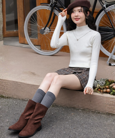 ベルト付きチェックラップ風スカパン