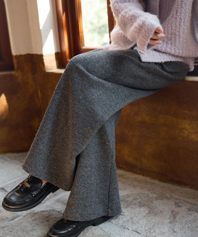 フロントボタンニットワイドパンツ