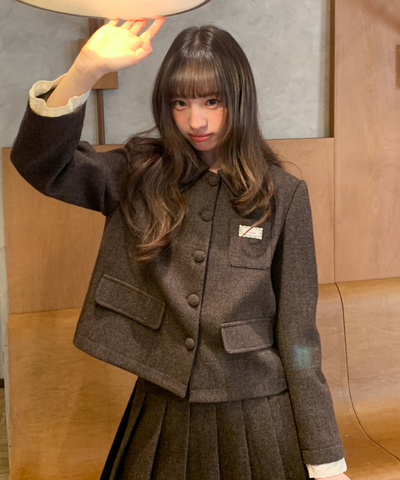 レースレイヤード袖ジャケット＋ボックスプリーツスカート 2点セット