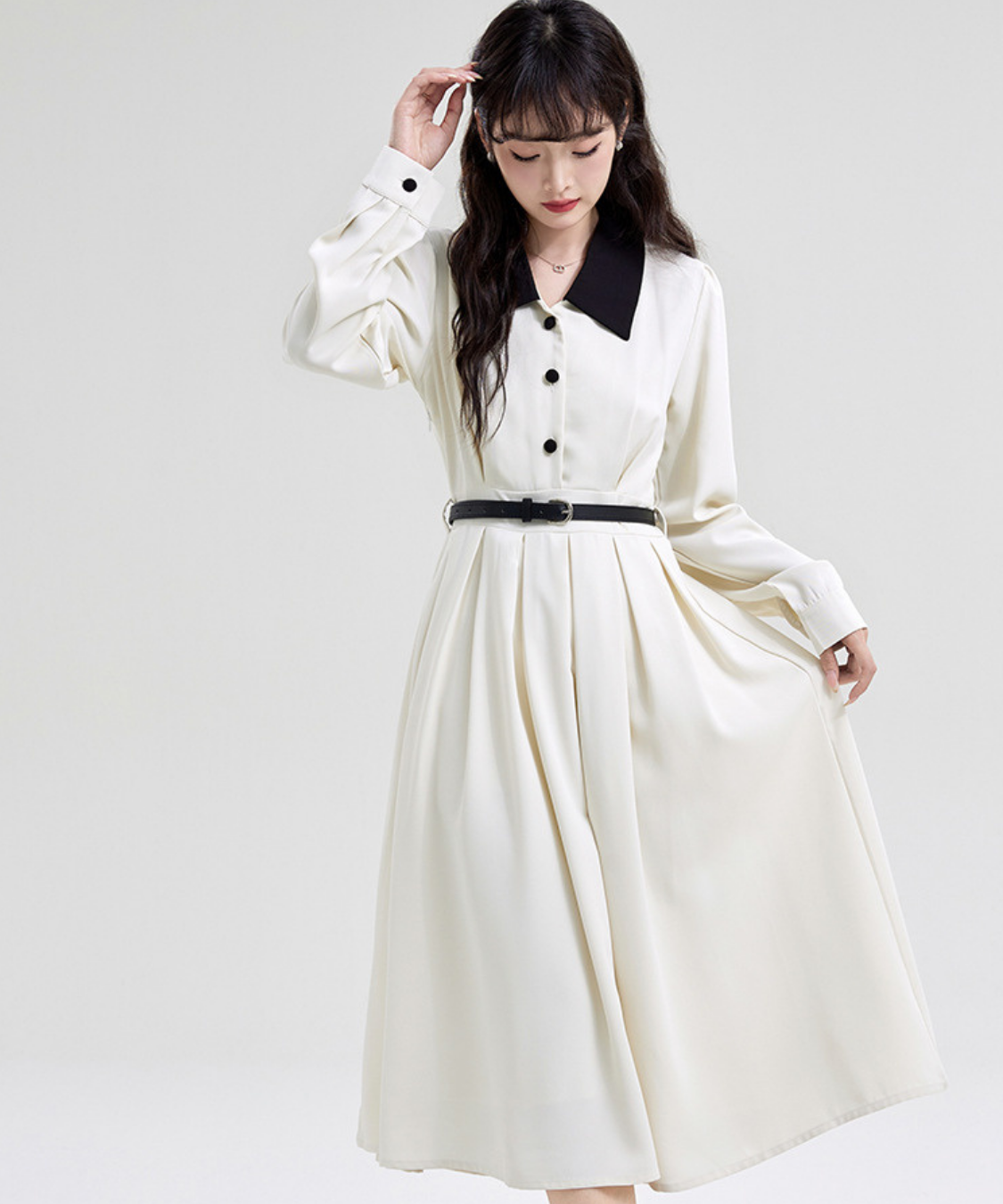 ウエストマークタックデザインバイカラーワンピース