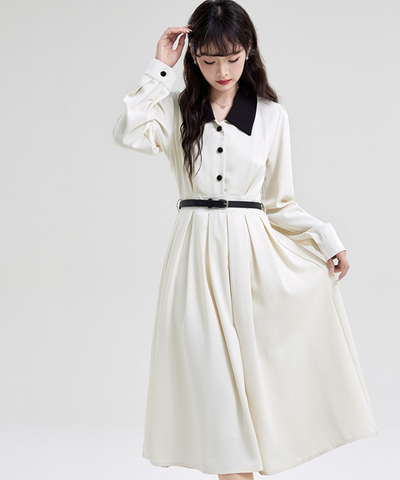 ウエストマークタックデザインバイカラーワンピース