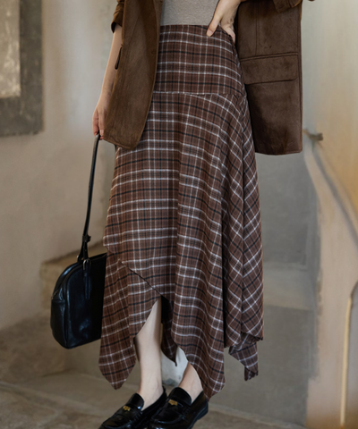 チェック柄イレヘムロングスカート