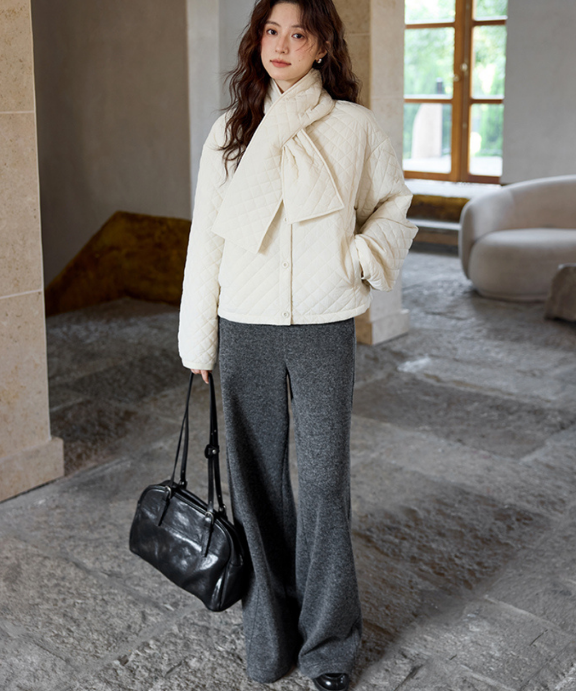 フロントボタンニットワイドパンツ