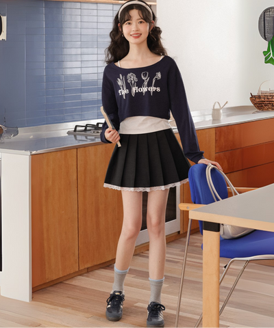 レーストリムプリーツミニスカパン