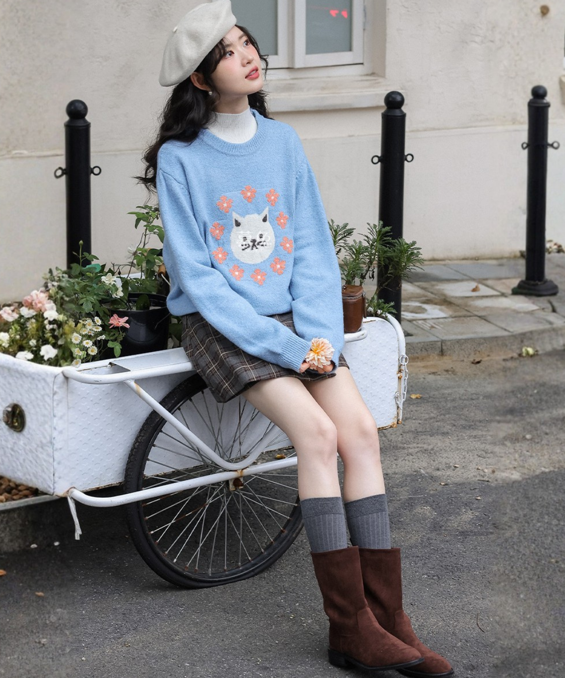 ベルト付きチェックラップ風スカパン