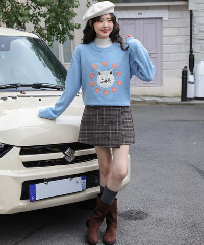 ベルト付きチェックラップ風スカパン