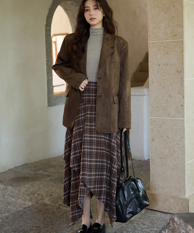 チェック柄イレヘムロングスカート