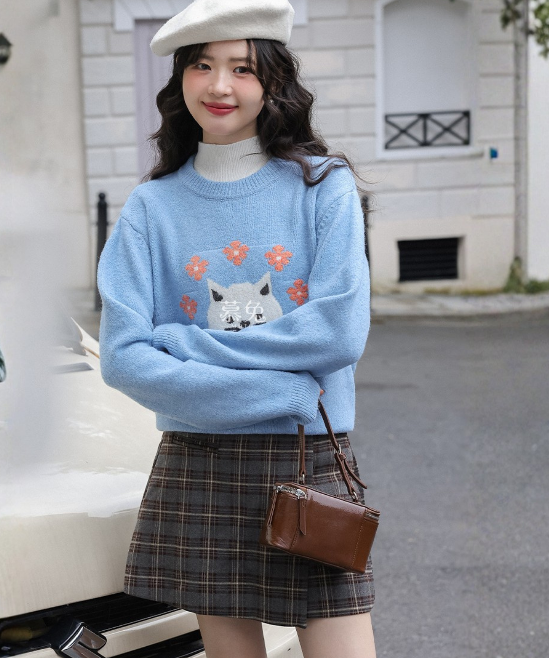 ベルト付きチェックラップ風スカパン