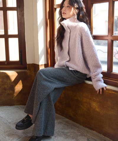 フロントボタンニットワイドパンツ