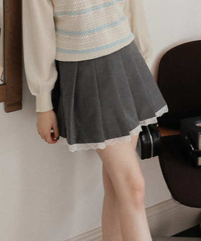 レーストリムプリーツミニスカパン