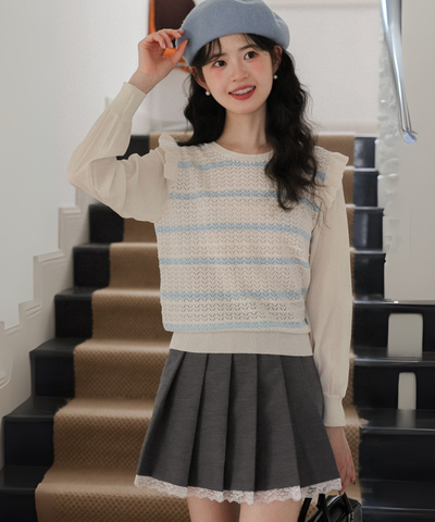 レーストリムプリーツミニスカパン