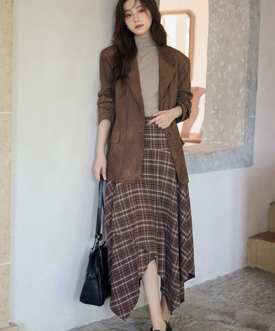 チェック柄イレヘムロングスカート