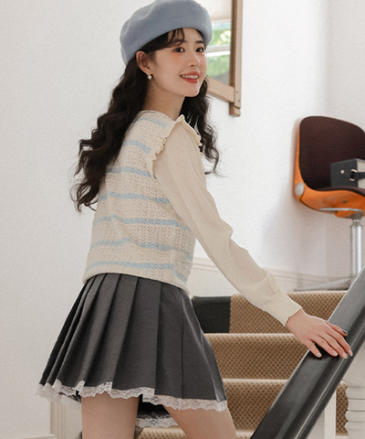 レーストリムプリーツミニスカパン