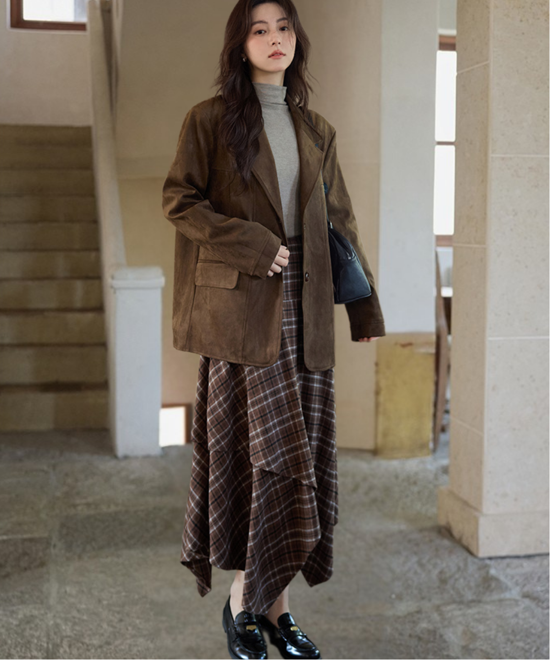 チェック柄イレヘムロングスカート