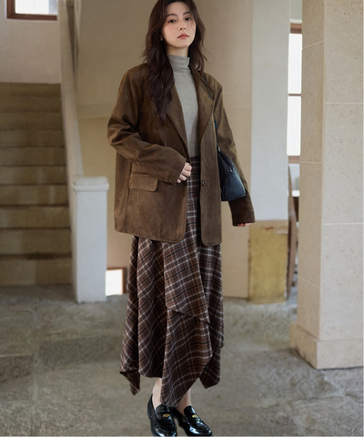 チェック柄イレヘムロングスカート