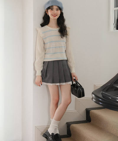 レーストリムプリーツミニスカパン