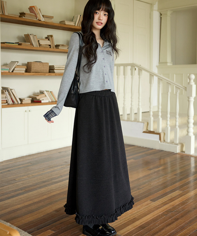 裾フリル切替ロングスカート
