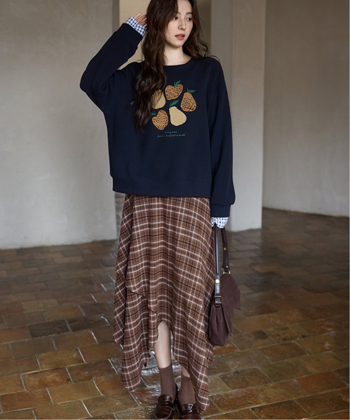 チェック柄イレヘムロングスカート