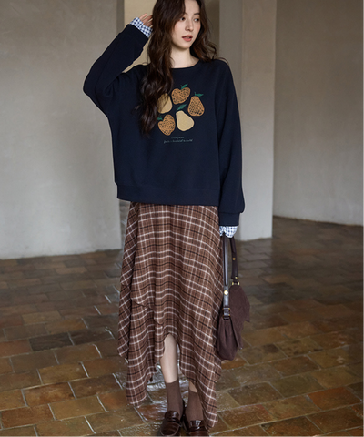 チェック柄イレヘムロングスカート