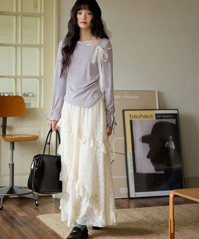 斜めフリルティアードレーススカート