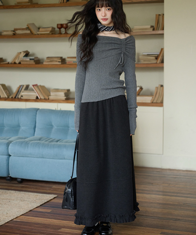 裾フリル切替ロングスカート