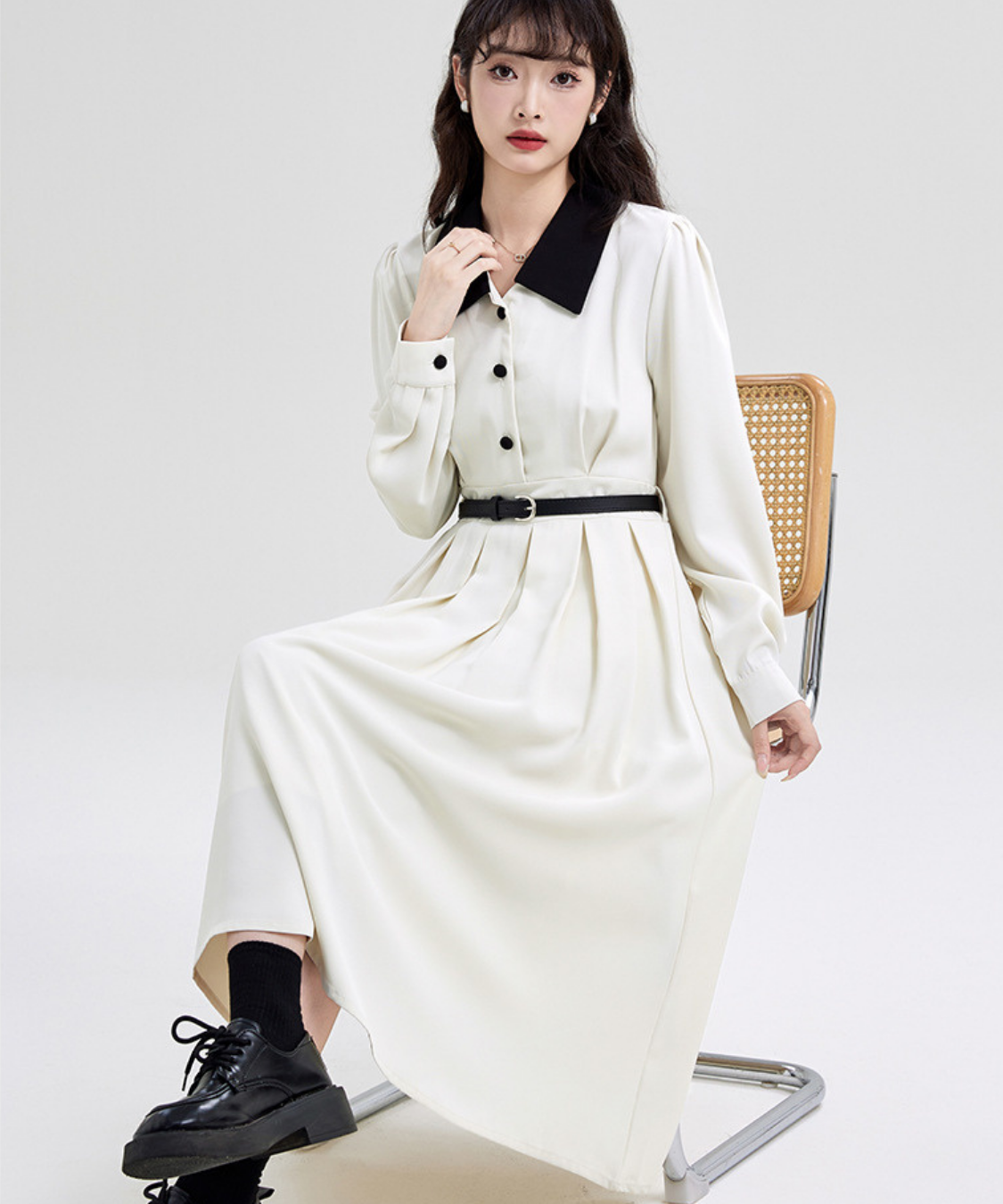 ウエストマークタックデザインバイカラーワンピース