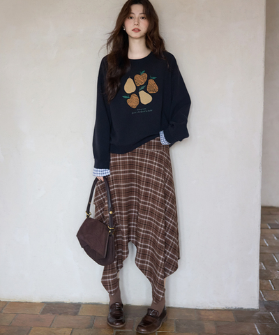 チェック柄イレヘムロングスカート