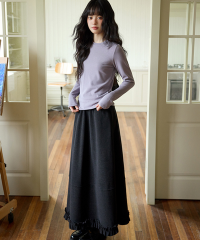 裾フリル切替ロングスカート