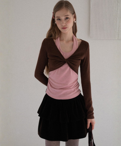 ティアードデザインベロアミニスカート