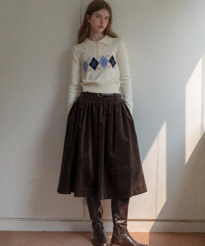 ベルトループコーデュロイギャザースカート