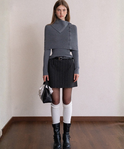 ベルト付きドット柄ミニスカート
