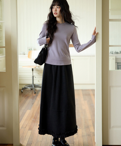 裾フリル切替ロングスカート