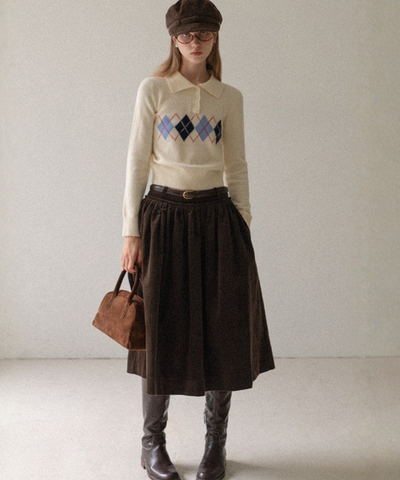 ベルトループコーデュロイギャザースカート