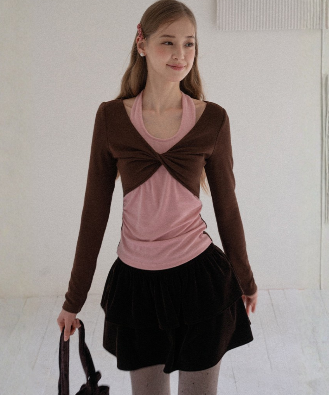 ティアードデザインベロアミニスカート