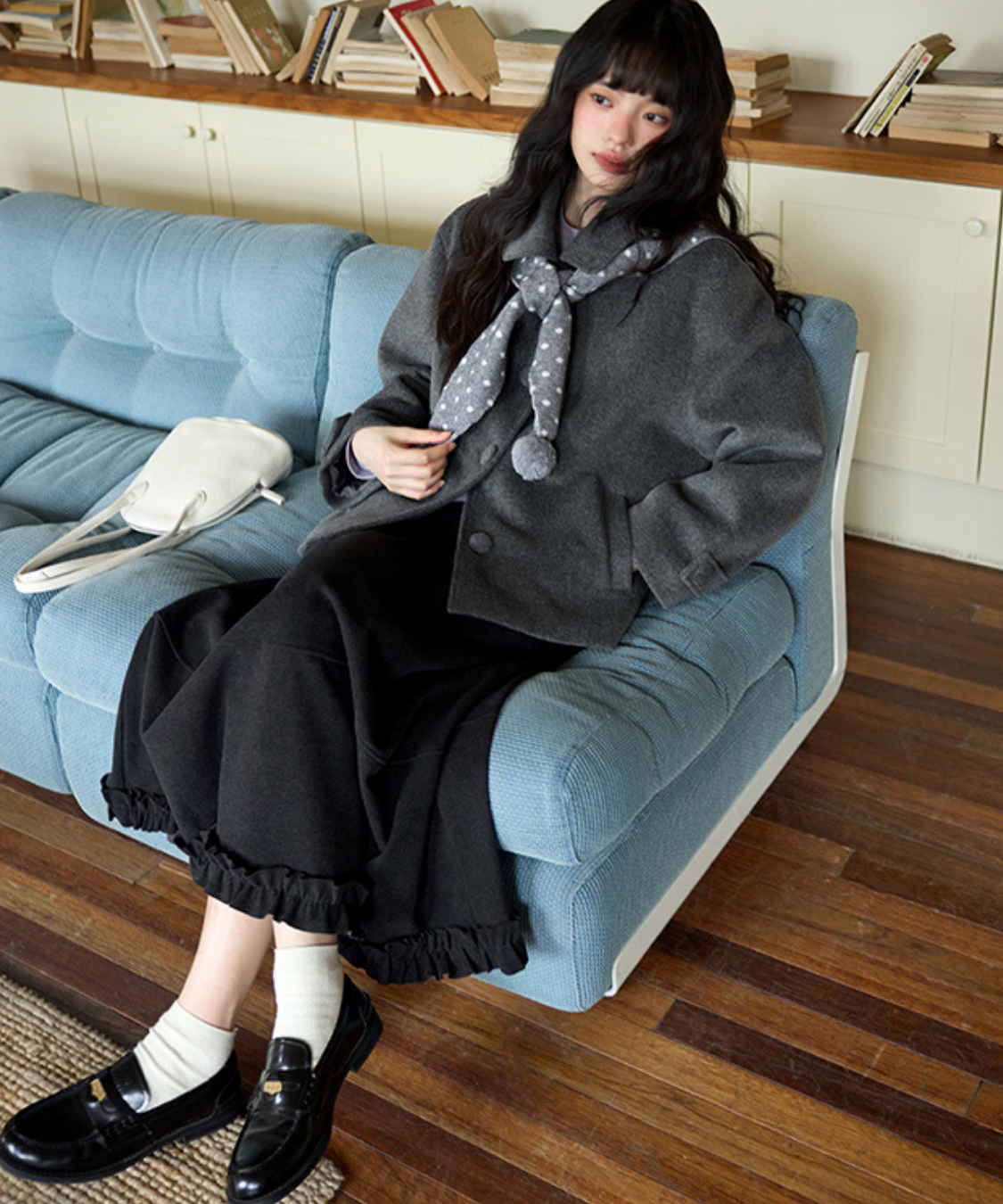 裾フリル切替ロングスカート