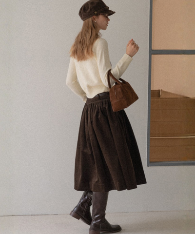ベルトループコーデュロイギャザースカート