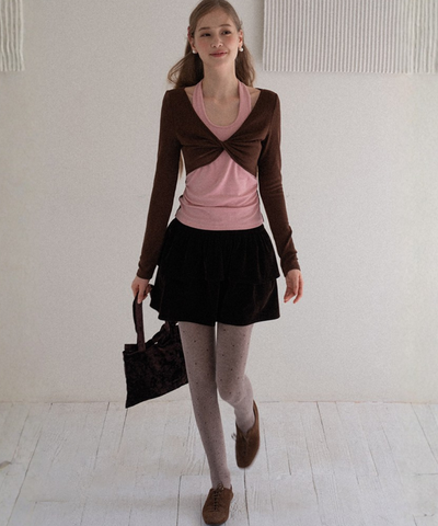 ティアードデザインベロアミニスカート