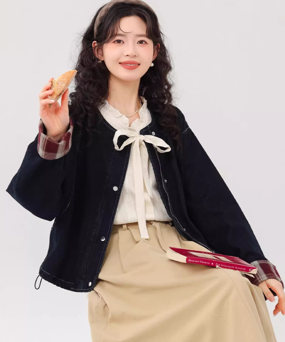 ノーカラーステッチデニムジャケット