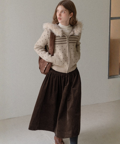 ベルトループコーデュロイギャザースカート