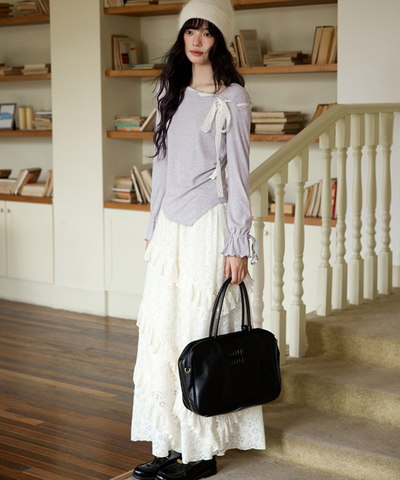 斜めフリルティアードレーススカート