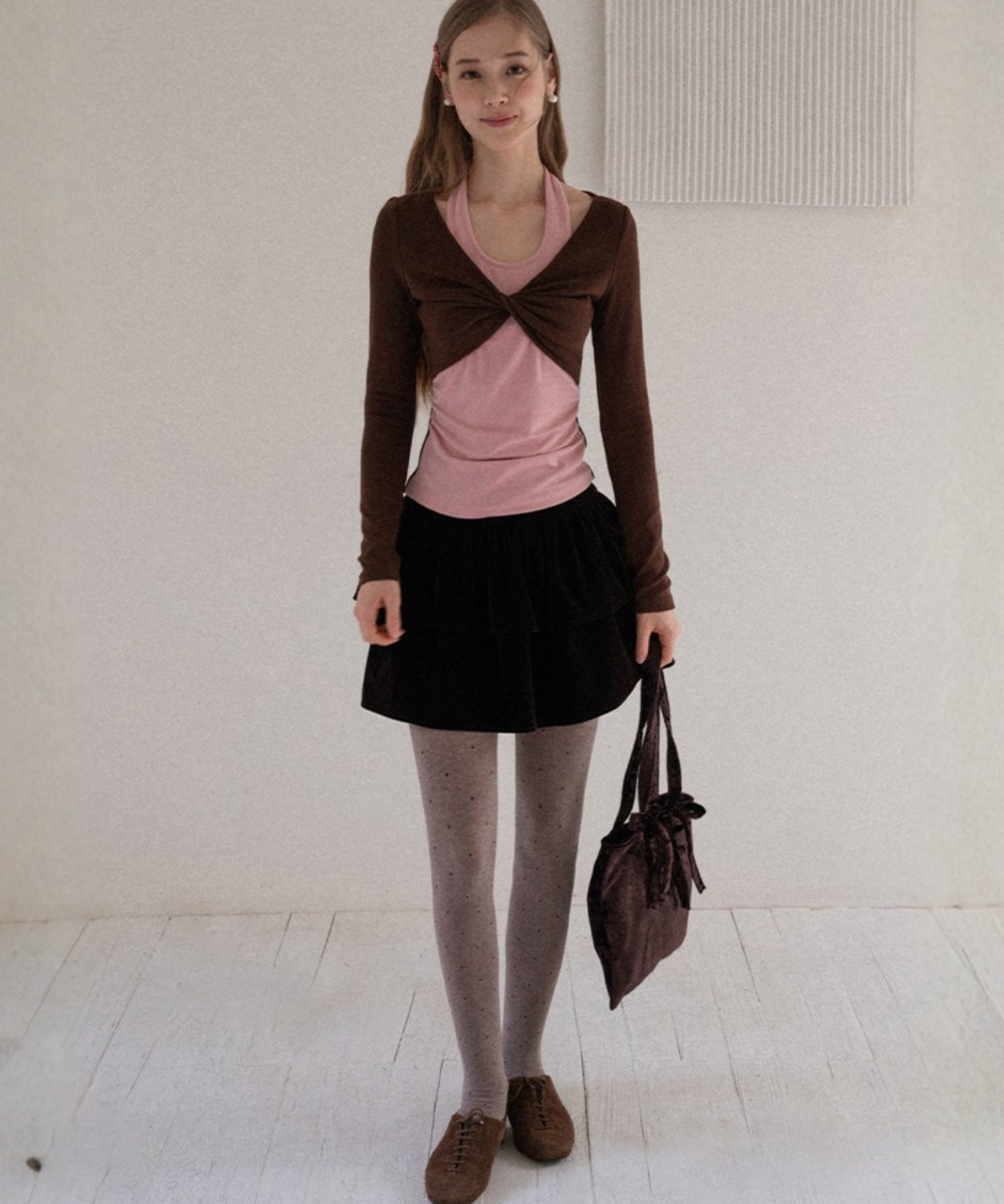 ティアードデザインベロアミニスカート