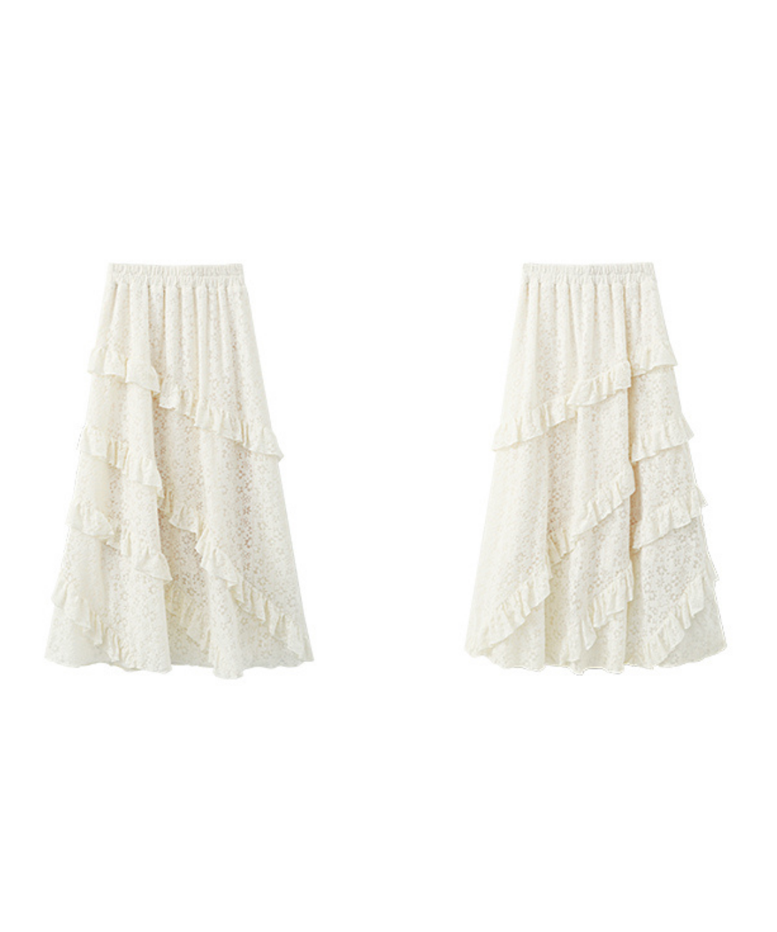 斜めフリルティアードレーススカート