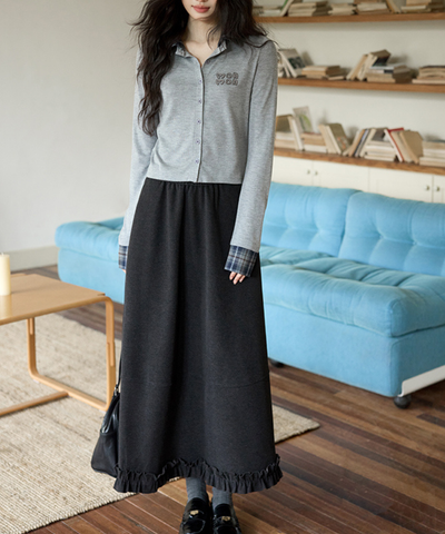 裾フリル切替ロングスカート