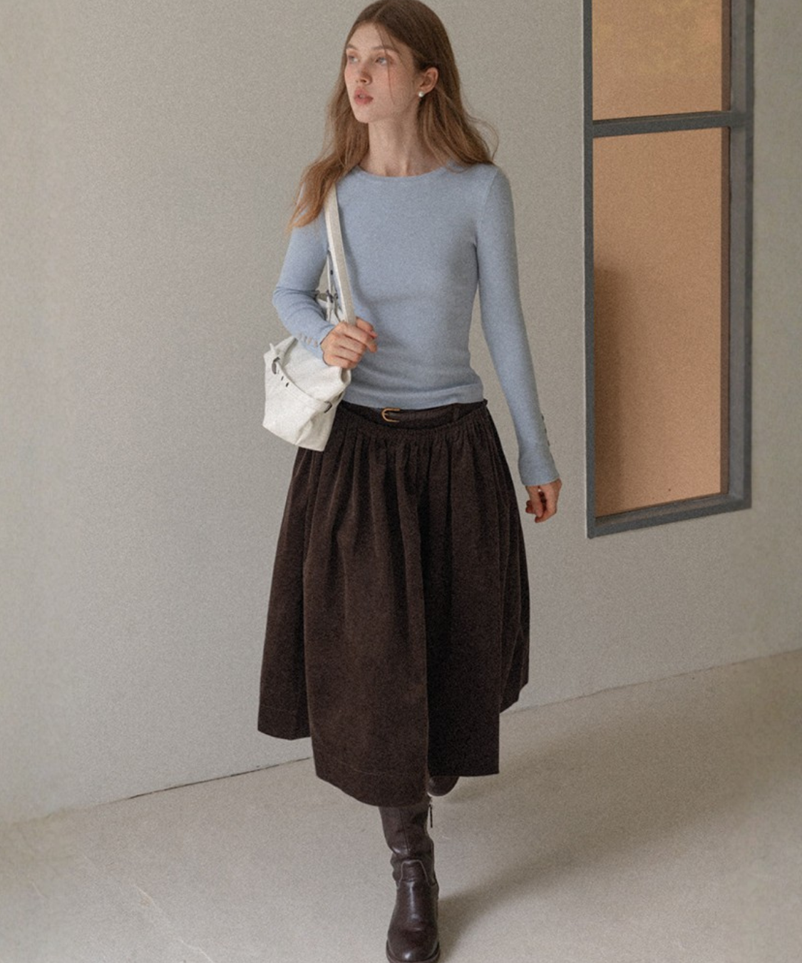 ベルトループコーデュロイギャザースカート