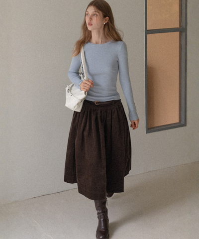 ベルトループコーデュロイギャザースカート